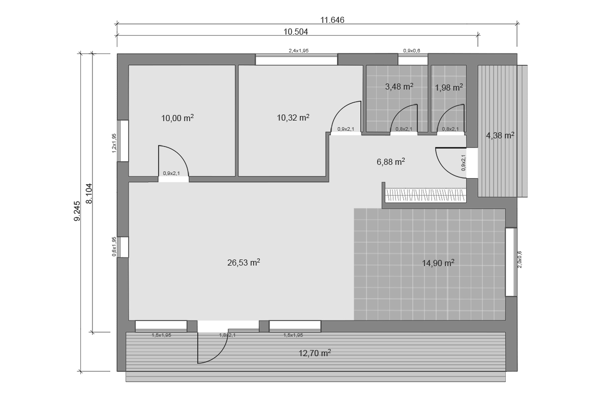Prefabricated timber frame house design - X-128 floor plan