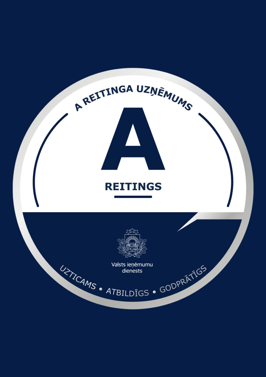 VID A-rating badge showing VITBŪVE’s top taxpayer rating status in Latvia.