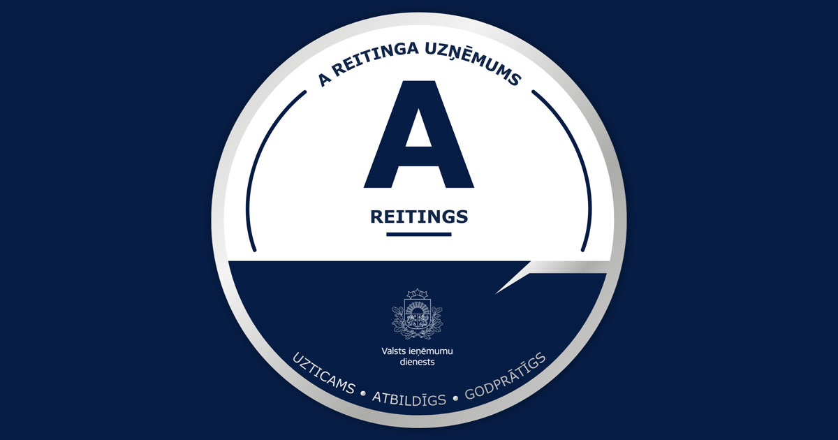 VID A-rating badge showing VITBŪVE’s top taxpayer rating status in Latvia.